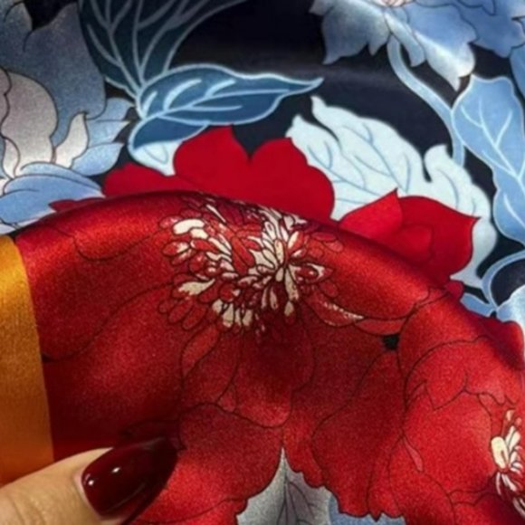 Faux Silk Scarf (Satin scarf w/floral print in bandana size 27 X 27 inches) - Picture 2 of 2